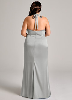 Azazie Valerie Vestidos de damas de honor Vestido de Plata de Satén Elástico de Corte Sirena con Plisado image12