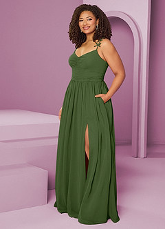 Barbie ♥ Azazie Bridesmaid Dresses Olive A-Line Pleated Chiffon Dress image3