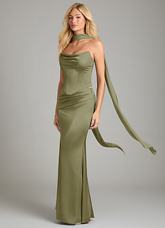 Azazie Sorrel Vestidos de damas de honor Vestido de Pistacho de Satén Elástico de Corte Sirena Convertible con Sin tirantes image1