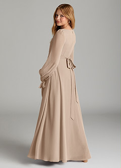 Azazie Leonia Junior Taupe A-Line with Pockets Chiffon Dress image2