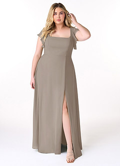 Azazie Bondi Bridesmaid Dresses Taupe A-Line Ruffled Chiffon Dress image7