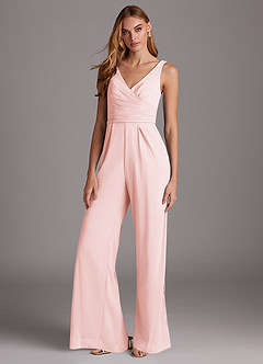 Azazie Ida laatste Uitverkoop Jumpsuit van Rek chiffon Geplooid Blozend Roze image3