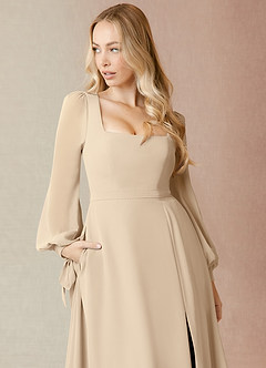 Azazie Leonia Brautjungfernkleider A-Linie Langarm Chiffon Kleid Champagner image6