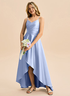 Azazie Eirlys Junior Ice A-Line Pleated Stretch Satin Dress image4