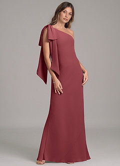 Azazie Capri Bridesmaid Dresses Merlot A-Line One Shoulder Chiffon Dress image4