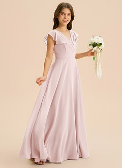 Azazie Anysa Junior Blushing Pink A-Line Ruched Chiffon Dress image5