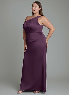 Azazie Akilah Bridesmaid Dresses Plum Mermaid One Shoulder Stretch Satin Dress image11