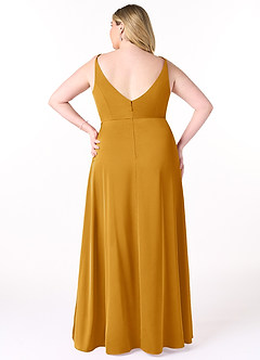 Azazie Dalilah Bridesmaid Dresses Butterscotch A-Line V-Neck Pleated Stretch Satin Dress image7