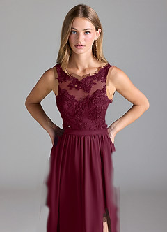 Azazie Elly Bridesmaid Dresses Mulberry A-Line Lace Stretch Satin Dress image5