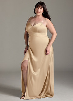 Azazie Marchella Robes de demoiselle d'honneur Robe Trapèze en Satin extensible Corset Champagne image10