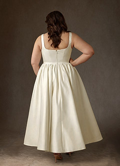 Azazie Verina Hochzeitskleider A-Linie mit Taschen Satin Kleid Creme image10