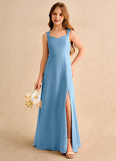 Azazie Makani Girls Formal Robe Demoiselle D'honneur Fillette Robe Trapèze en Mousseline de soie Encolure en Forme de Cœur Acier Bleuté image5