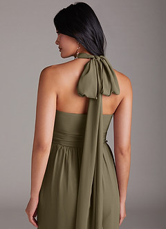 Azazie Lamara Robes de demoiselle d'honneur Combinaison Convertible en Mousseline de soie Épaule décolletée Vert Saule image10
