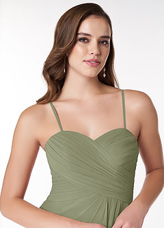Azazie Arabella Allure Vestidos de damas de honor Vestido de Pistacho de Gasa de Corte en A Convertible con Escote de Corazón image6