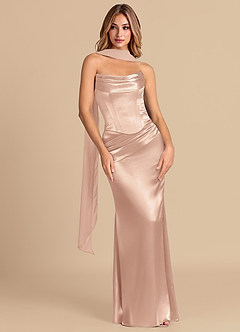 Azazie Sorrel Suknie dla druhen Syrena Gorset Metaliczny satynowy Do ziemi Sukienka image3