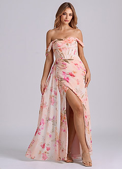 Azazie Amyra 신부 들러리 드레스 쉬스 오프 더 숄더 쉬폰 바닥 길이 드레스 image3