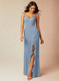 Azazie Camellia Bridesmaid Dresses Dusty Blue Sheath Lace Chiffon Dress image1