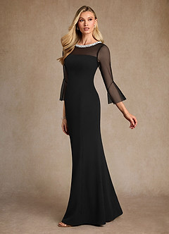 Azazie Bellevie Moeder van de bruid jurken Kolom Jurk van Stretch crêpe Kralen Zwart image5