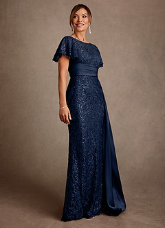 Azazie Harrison Moeder van de bruid jurken Zeemeermin Jurk van Kant Geplooid Donkere Marine image4