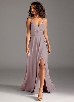 Azazie Davis Bridesmaid Dresses Vintage Mauve A-Line Pleated Stretch Crepe Dress image4
