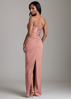 Azazie Sonora Vestidos de damas de honor Vestido de Rosetón de Satén Elástico de Corte Recto con Sin tirantes image7