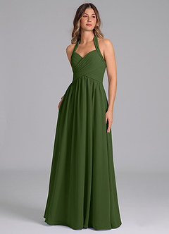Azazie Darlyn Bridesmaid Dresses Olive A-Line Pleated Chiffon Dress image1