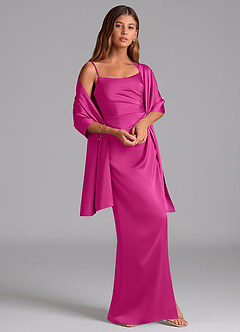 Azazie Calandra Bridesmaid Dresses Fuchsia A-Line Pleated Stretch Satin Dress image2