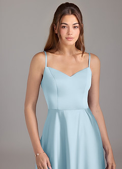 Azazie Marley Bridesmaid Dresses Sky Blue A-Line Off the Shoulder Stretch Satin Convertible Dress image2