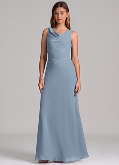 Azazie Nerine Brudtärnklänningar Klä av A-Linje i Chiffong Plisserad Dammblå image4