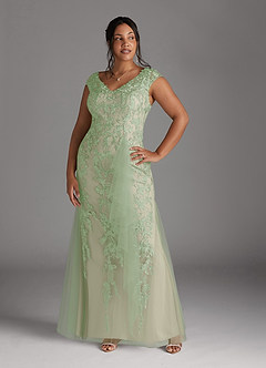 Azazie Melena Mère de la mariée Robes Robe Sirène en Tulle Dentelle Sauge Poudrée Champagne image7