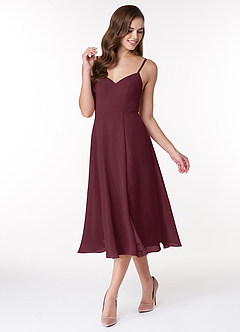 Azazie Clarissa Bridesmaid Dresses A-Line V-Neck Chiffon Tea-Length Dress image4