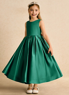 Azazie Cailee Flower Girl Dresses Emerald Ball-Gown Pleated Matte Satin Dress image4