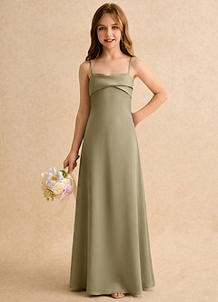 Azazie Mirabella Girls Formal Robe Demoiselle D'honneur Fillette Robe Fourreau en Satin extensible Encolure en Forme de Cœur Vert Mousse image5