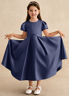 Azazie Princess vestidos de niña de las flores Vestido de Tormenta de Satin Mate de Corte En A con Plisado image3