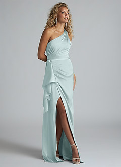 Azazie Maive Robes de demoiselle d'honneur Robe Fourreau en Satin extensible Rayé Brume image2