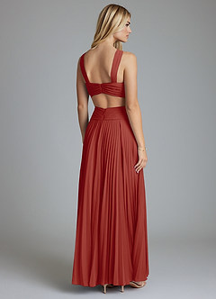 Azazie Hosanna Bridesmaid Dresses Terracotta A-Line Pleated Chiffon Dress image3