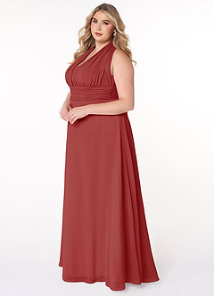 Azazie Fifi Robes de demoiselle d'honneur Robe Trapèze Convertible en Mousseline de soie Sans bretelle Rouille image15