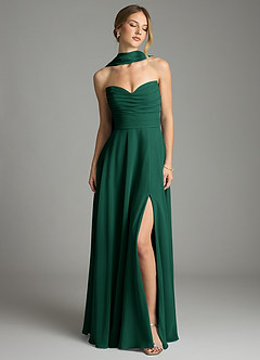 Azazie Ayla Abiti da Damigella Abito A-Line in Chiffon Scollo a Cuore Smeraldo image9