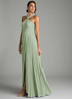 Azazie Afra Abiti da Damigella Abito A-Line in Chiffon Plissettato Verde Salvia image4