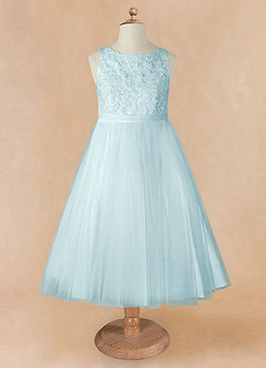 Azazie Calla Flower Girl Dresses Sea Glass Ball-Gown Lace Tulle Dress image7