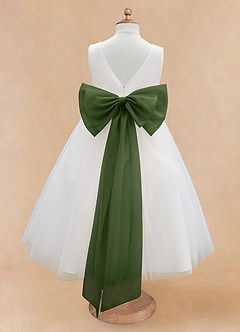 Azazie Kavi Flower Girl Dresses Ivory Olive A-Line Bow Matte Satin Dress image8
