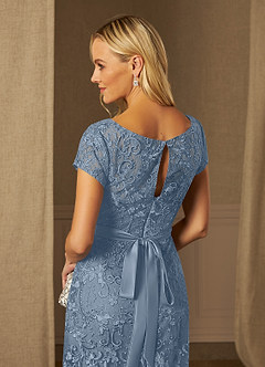 Azazie Dorit Mother of the Bride Dresses Dusty Blue Sheath Scoop Lace Dress image6