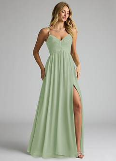 Azazie Alia Bridesmaid Dresses Dusty Sage A-Line Pleated Chiffon Dress image2