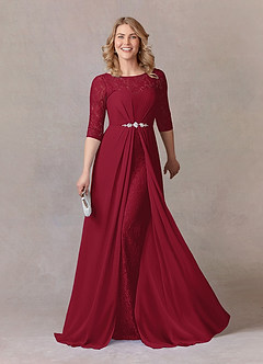 Azazie Leonine Mother of the Bride Dresses Burgundy A-Line Scoop lace Chiffon Dress image1