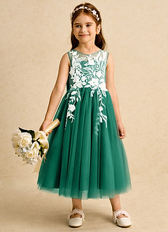 Azazie Sundae Flower Girl Dresses Emerald Ball-Gown Lace Dress image3