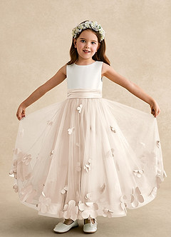 Azazie Vi Flower Girl Dresses White Alabaster A-Line Sleeveless Tulle Dress image5