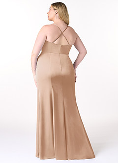 Azazie Marzia Robes de demoiselle d'honneur Robe Fourreau en Satin extensible Col bénitier plissé Rose Perle image15