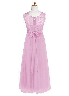 Azazie Georgette Junior Candy Pink A-Line Lace Tulle Dress image9