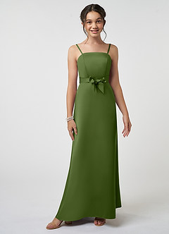 Azazie Anina Junior Robe Trapèze en Satin extensible Arc Genévrier image1