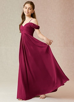 Azazie Kaitlynn Junior Burgundy A-Line Off the Shoulder Chiffon Dress image3